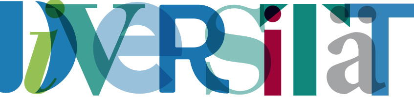 Logo auf dem Diversität mit Buchstaben in verschiedenen Schriftarten und Farben geschrieben steht